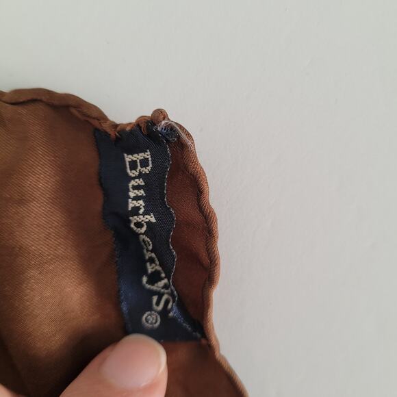 Burberry Vintage Silk Square Scarf Brown Tan Large Retro Classic Logo - Picture 6 of 6